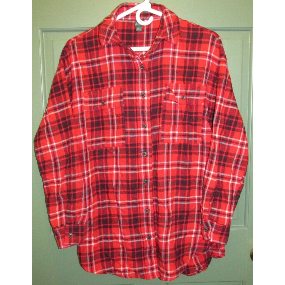 Wild Fable Women's Red Button Front Plaid Long Sleece Flannel Shirt Size XS